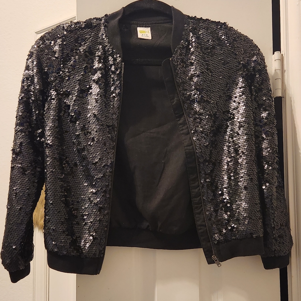 Black Sequenced Girls Jacket